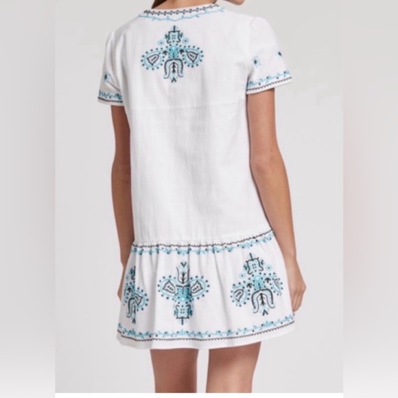 Tyler Boe Dresses & Skirts - Tyler Böe Embroidered Cotton Dress White Blue Boho Tassel Peasant Size Medium